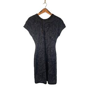 Cache Carmen Marc Valvo Vintage  Black Beaded Sequin Dress Women's Sz. Small S